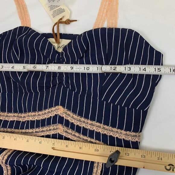 Cleobella Maxi Lace Inset Bodice Striped Dress S Navy Blue 56" - Picture 7 of 8